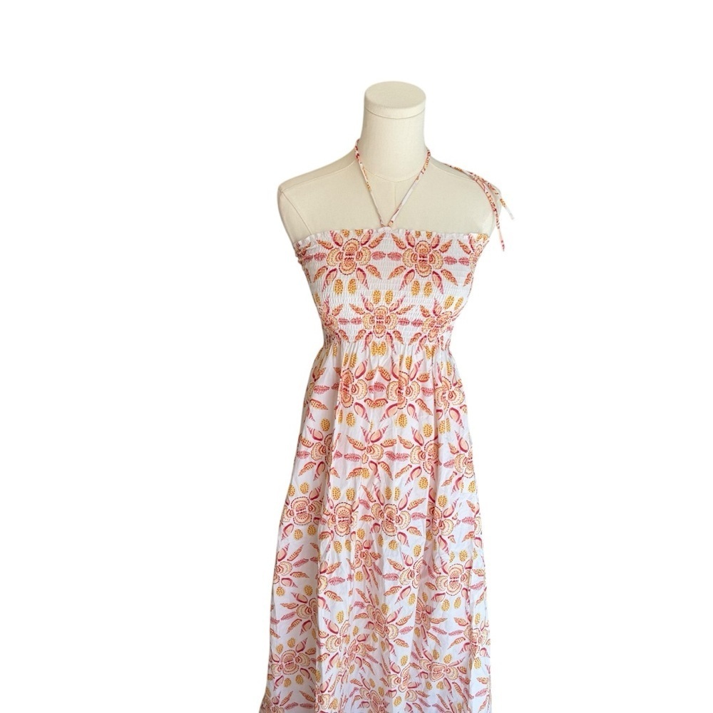 HILL HOUSE HOME  - Lucy Nap Dress Orange Floral Strapless Maxi Dress Sz M - Picture 4 of 8